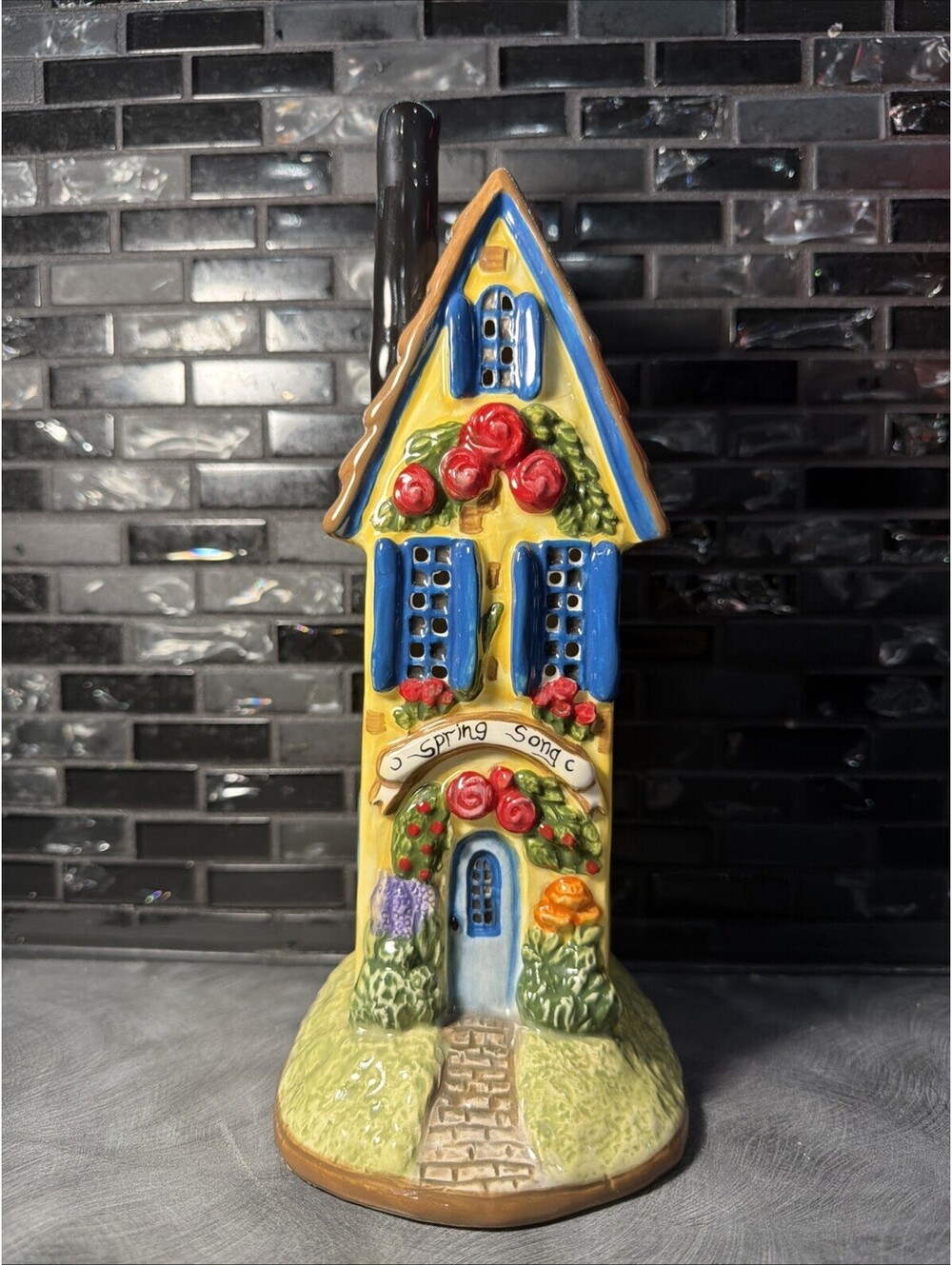 Blue Sky Clayworks Tea Light Candle House SPRING SONG 10” NEW